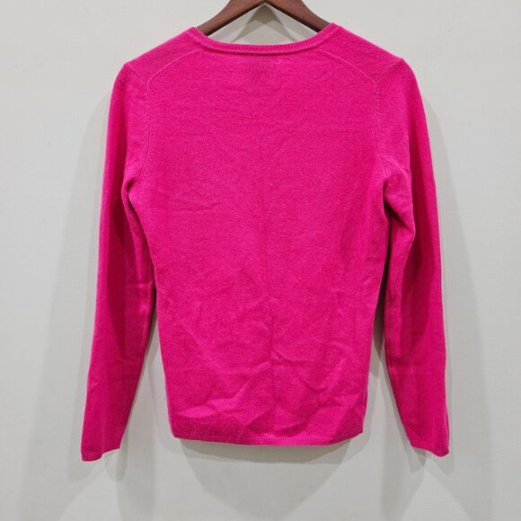 Lord & Taylor Womens Cashmere Sweater Hot Pink Small V-Neck Barbiecore Vibrant - Picture 5 of 9